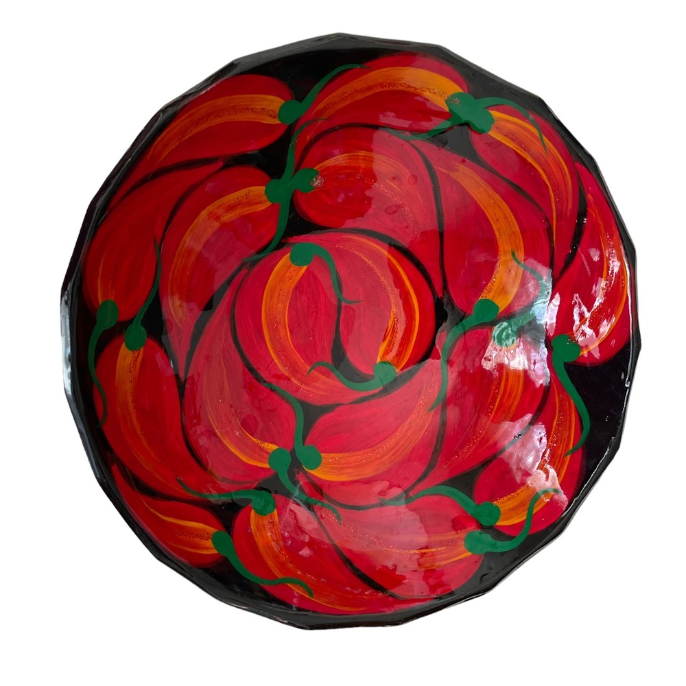 mexican hanging glazed ceramic/terracotta red chile salsa, guac, or serving bowl